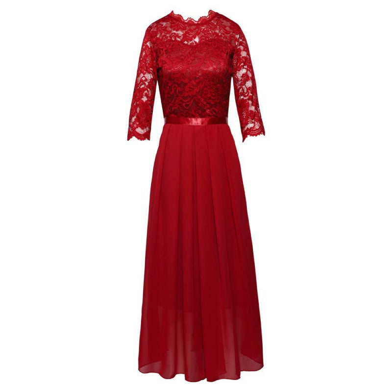 Dame Spids Overlay Maxi-Kjole med Plisseret Nederdel Stilla