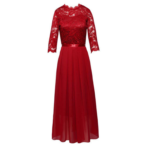 Dame Spids Overlay Maxi-Kjole med Plisseret Nederdel Stilla