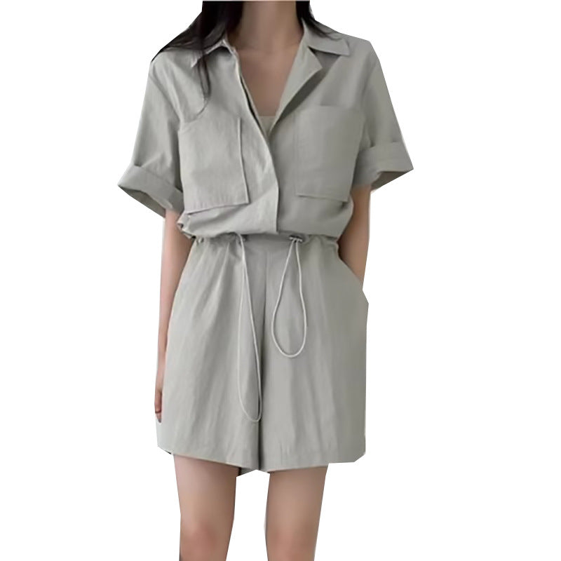 Dame komfortabel dobbelt sæt outfit med kortærmet skjorte og løse shorts Stilla