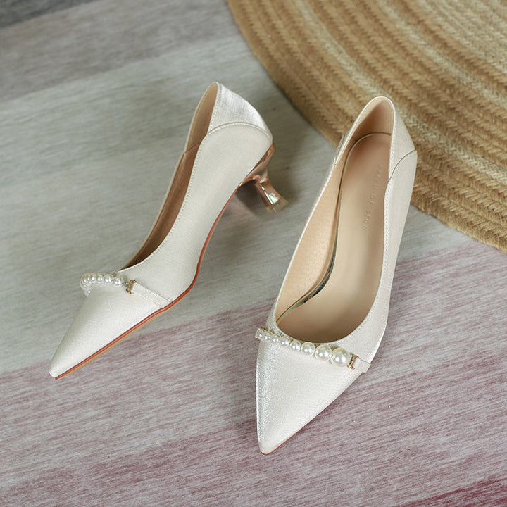 Dame elegante spidse pumps med høje hæle og perle accent Stilla