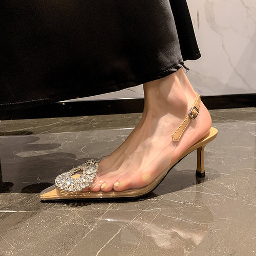 Femme Slingback Hæle Pumper med Krystaldekoration Stilla