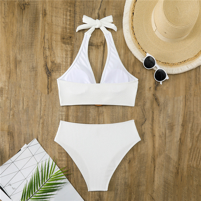 Dame Højskåret Bikini med elegant Ringdekoration og struktureret Top Stilla