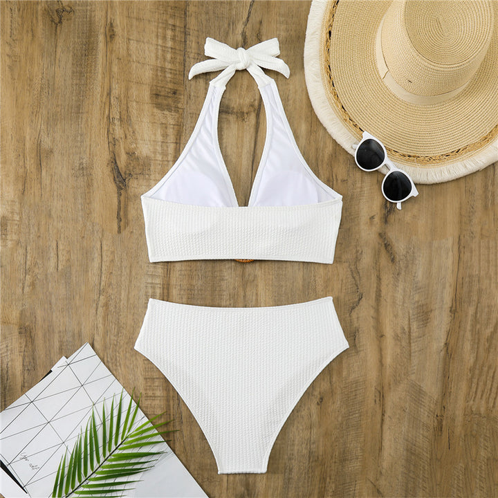 Dame Højskåret Bikini med elegant Ringdekoration og struktureret Top Stilla