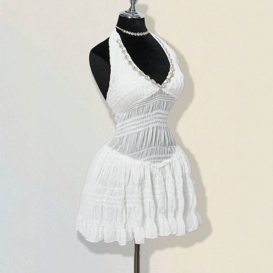 Dame sommerkjole i romantisk vintage-stil med raffinerede folder Skovae