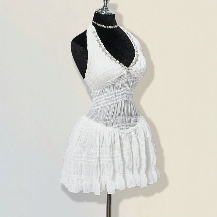 Dame sommerkjole i romantisk vintage-stil med raffinerede folder Skovae