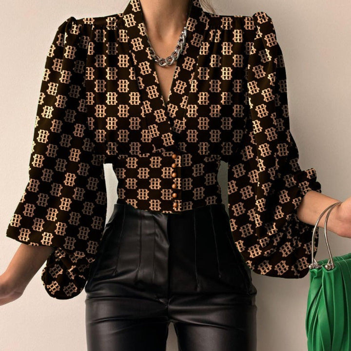 Stilla | Romantisk V-hals lanternemansjett bluse top