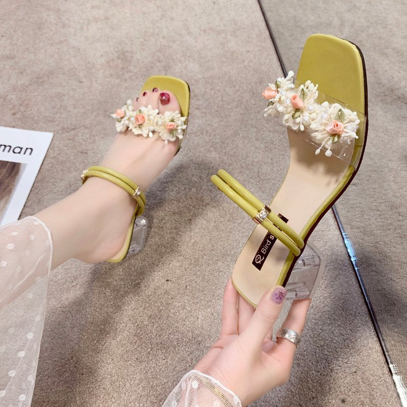 Dame Sandaletter med transparent rem og florale accenter Stilla