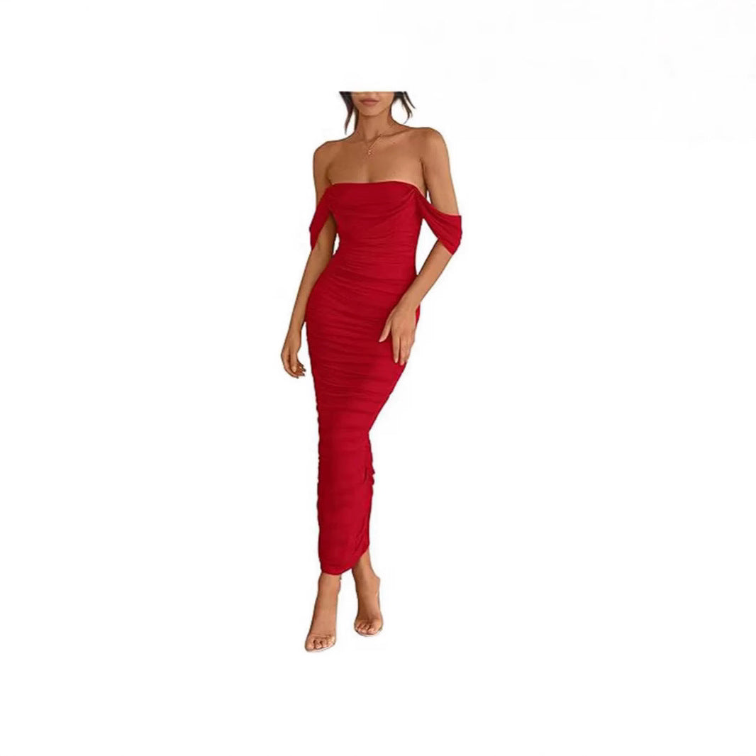 Dame Glamourøst Aftenkjole med Rynk og Off-Shoulder-Design Stilla
