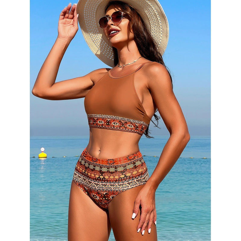 Dame Højskåret Bikini med stilfuldt bånddesign Skovae