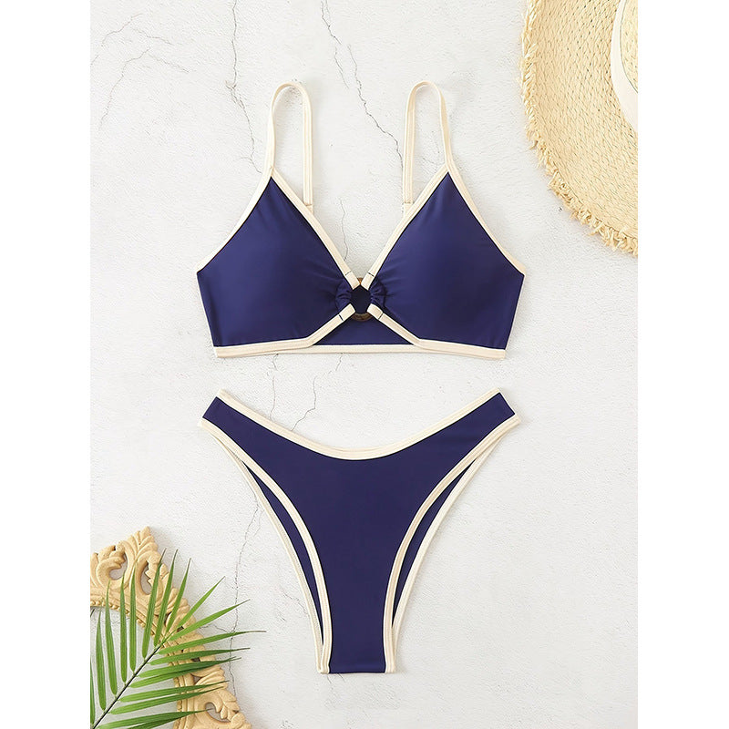 Dame triangel-bikini-sæt med elegant knude og høj benudskæring Skovae