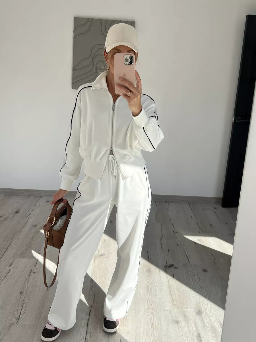 Kvinders sporty loungewear sæt med lynlås og sidelængder Skovae