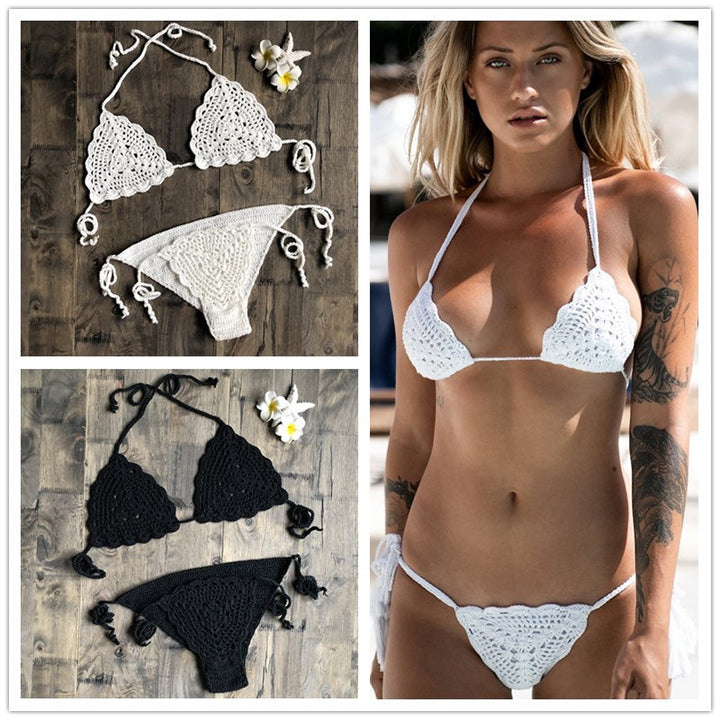 Dame hæklede bikini-sæt med kunstnerisk mønster og justerbare stropper Stilla