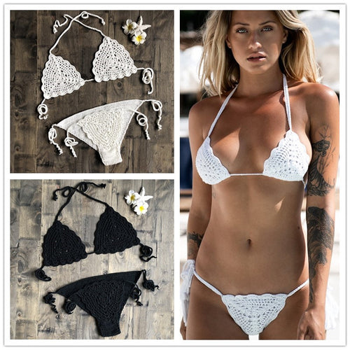 Dame hæklede bikini-sæt med kunstnerisk mønster og justerbare stropper Stilla