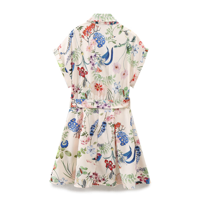 Dame Floral Print Værdikjole med Bælte Stilla