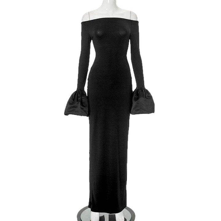 Dame Elegant Langærmet Maxikjole med Off-Shoulder Uddybning og Flæsedetaljer Skovae