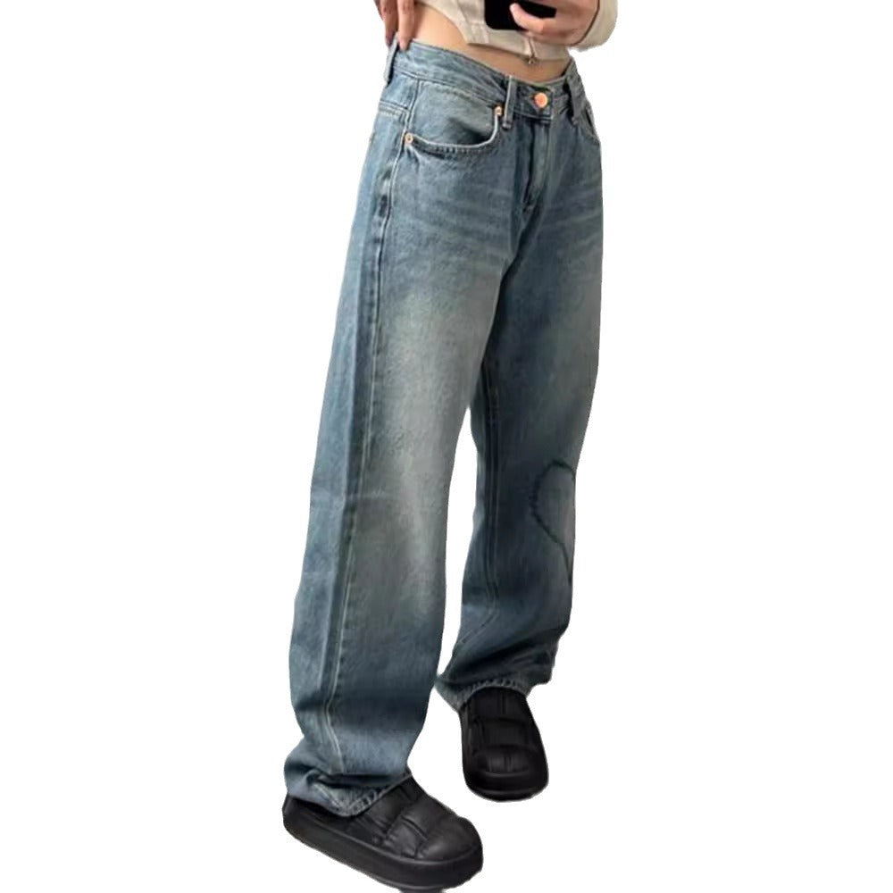 Damer Bredskårne Denim-Jeans med Hjerte-design Stilla