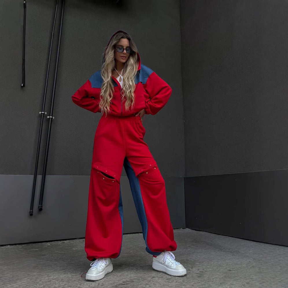 Kvinders afslappede oversized tracksuit med trendy udsnit og stræk taljeelbånd
