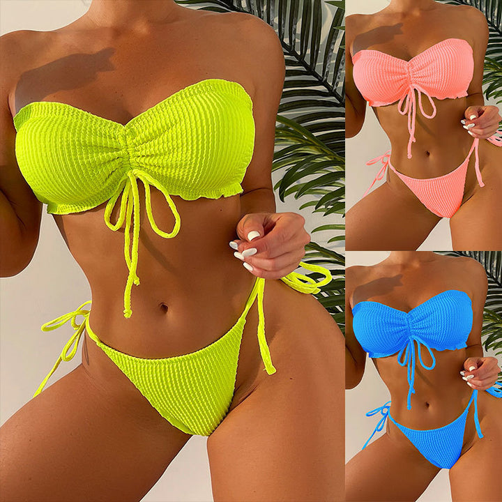 Dame Strapless Textureret Bikini Sæt Stilla
