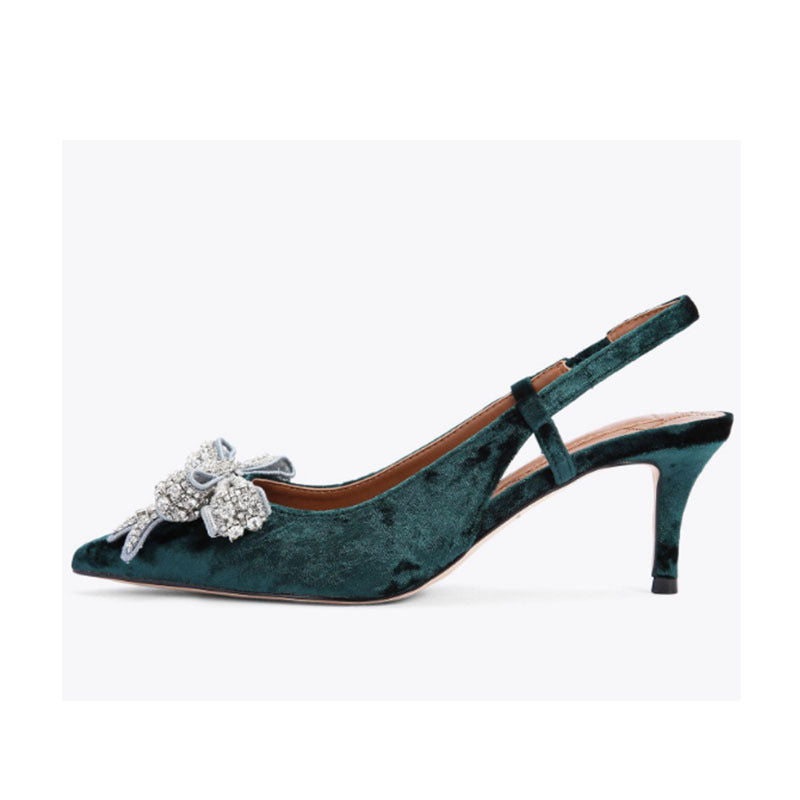 Dame spidse tå Slingback pumps med krystal sløjfeaccent Stilla