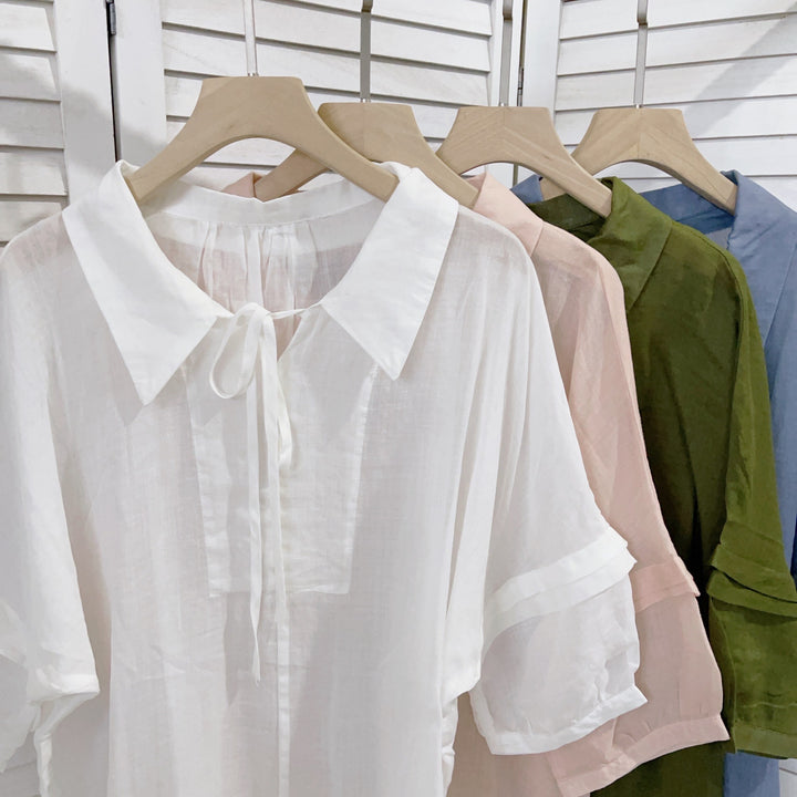 Femme Let Løs Pasform Bluse med Bindebånd-Detalje Stilla