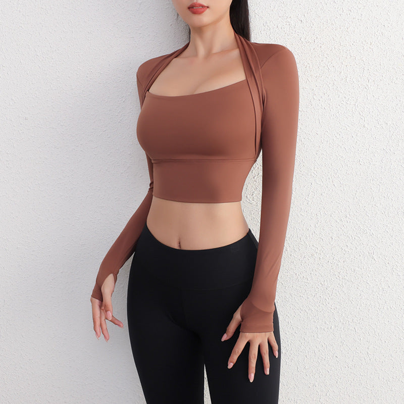 Dame Sporty Langærmet Crop-Top med åbent rygdesign og ekstra lang pasform Stilla