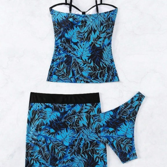 Dame Tankini-sæt med floralt design og elegant rynkning Stilla