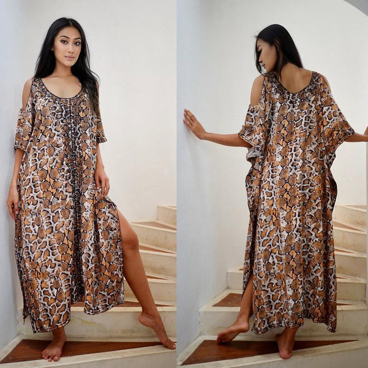 Dame Elegant let sommer-kaftan med slangeskinds mønster Stilla