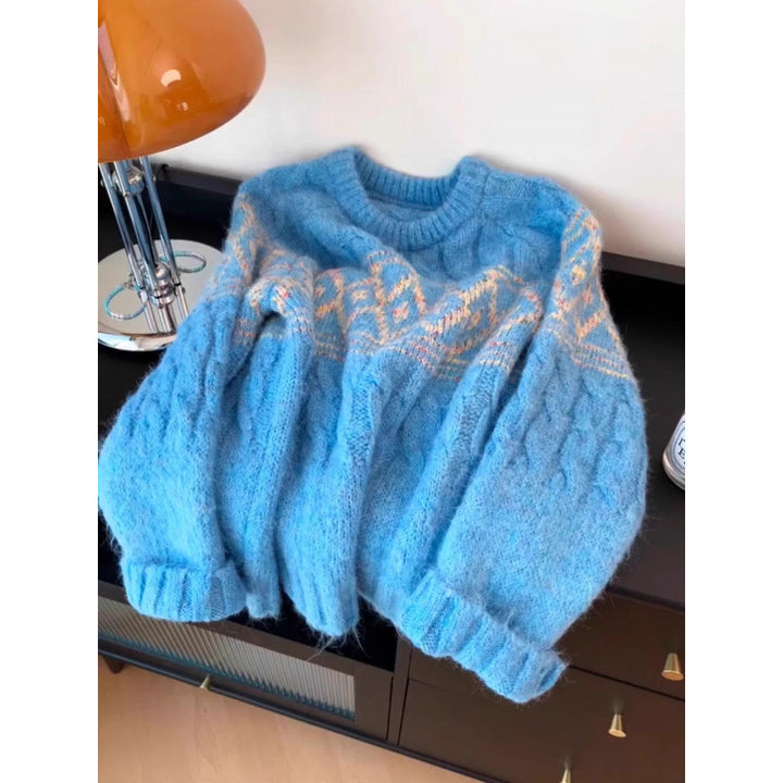 Kvindernes chunky strikkede sweater med nordisk mønster og blødt materiale Stilla