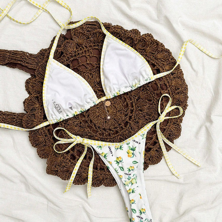 Dame triangel-bikini med blomster mønstre og justerbare bånd Skovae