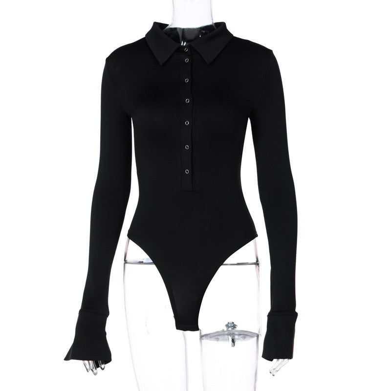 Dame Langærmet Body med elegant knapliste Stilla