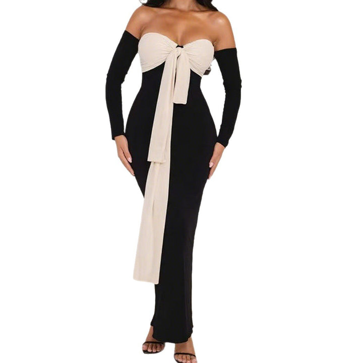 Damer Elegant Off-Shoulder Maxikjole med dekorativ knude og lange ærmer Skovae
