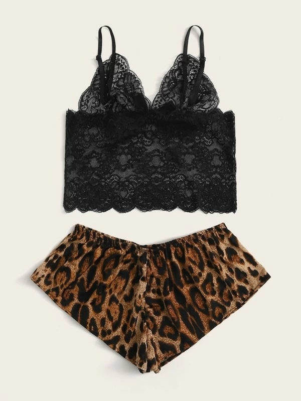 Dame Spids Bralette og Dyretryk Shorts Sæt Stilla