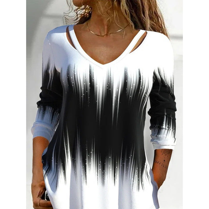 Dame tunika-shirt med v-hals og moderne farveskift Stilla