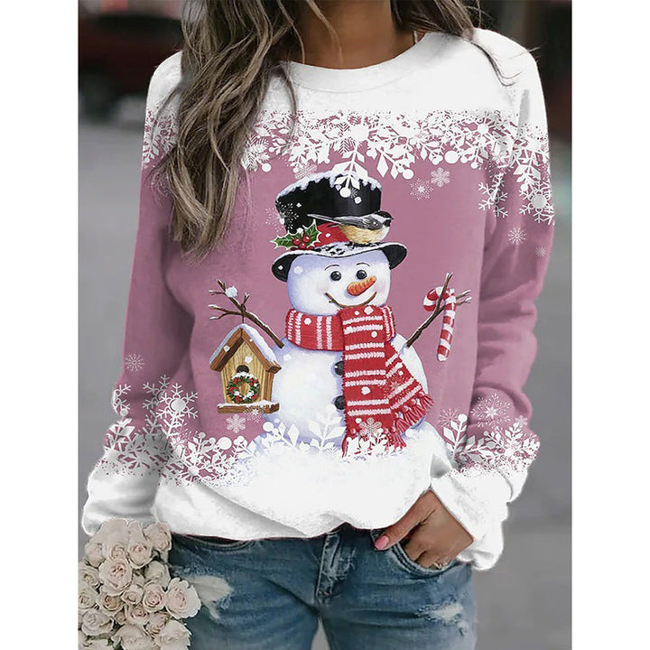 Stilla | Afslappet Langærmet Rundhalsæt Snemand Print Sweatshirt