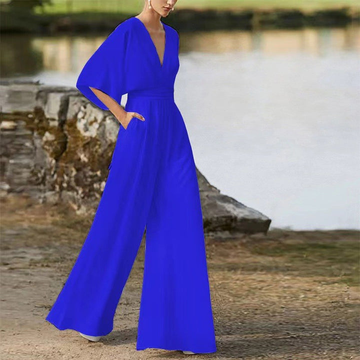 Dame Elegant Jumpsuit med dyb V-udskæring og flydende snit Stilla
