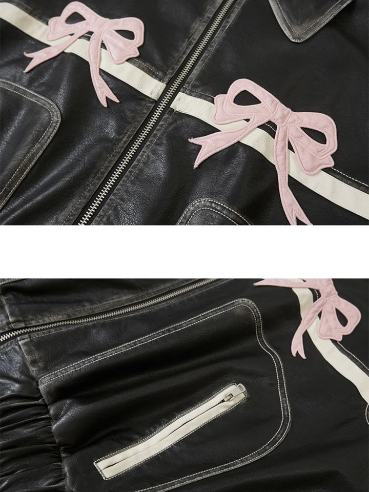 Stilla | Sløjfe Zip Up Læderjakke