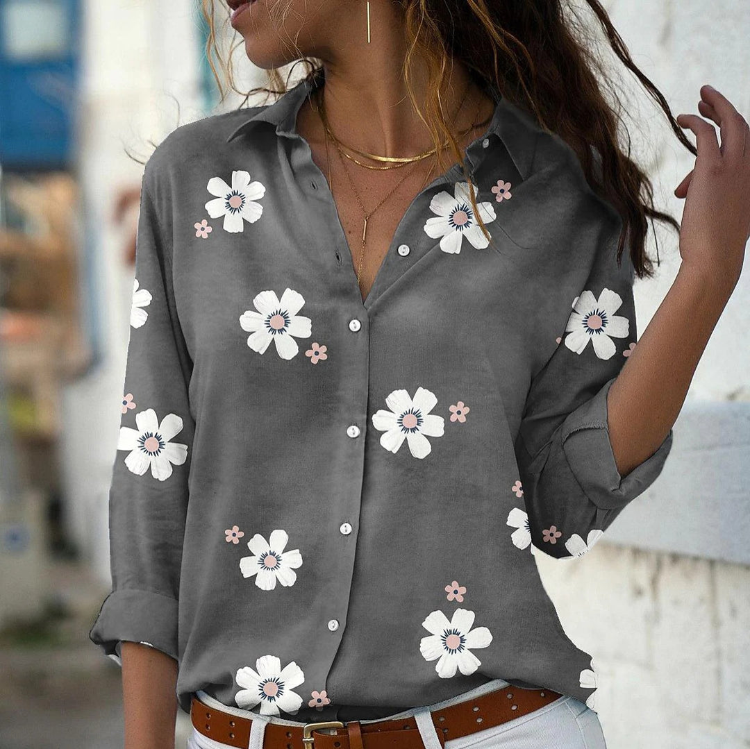 Dame bomuldsbluse med blomster mønster Stilla