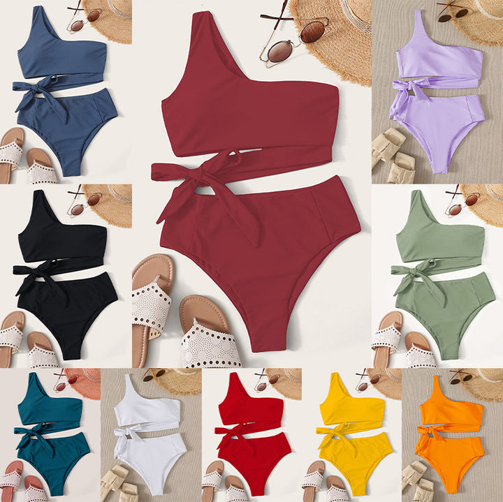 Dame En-sidet Bikini-sæt med innovativt indpakningsdesign og høj taljeudskæring Skovae