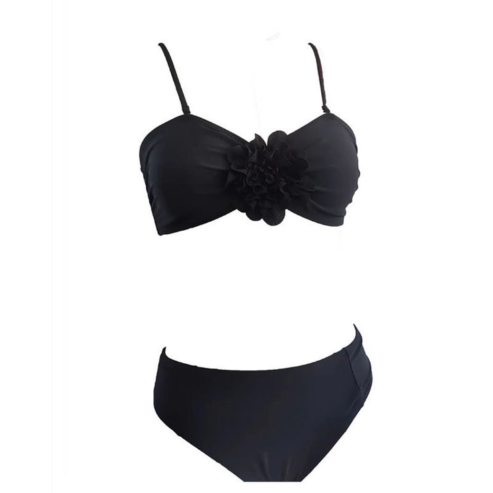 Dame Bandeau-Bikini med dekorativ blomsterapplikation og elegant snit Skovae