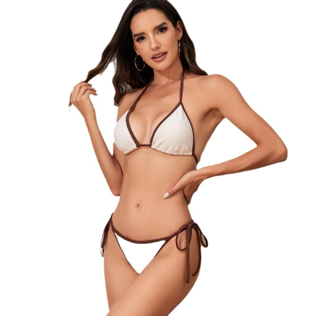 Dame Triangel-Bikini-Sæt med justerbare bånd og struktureret stof Stilla
