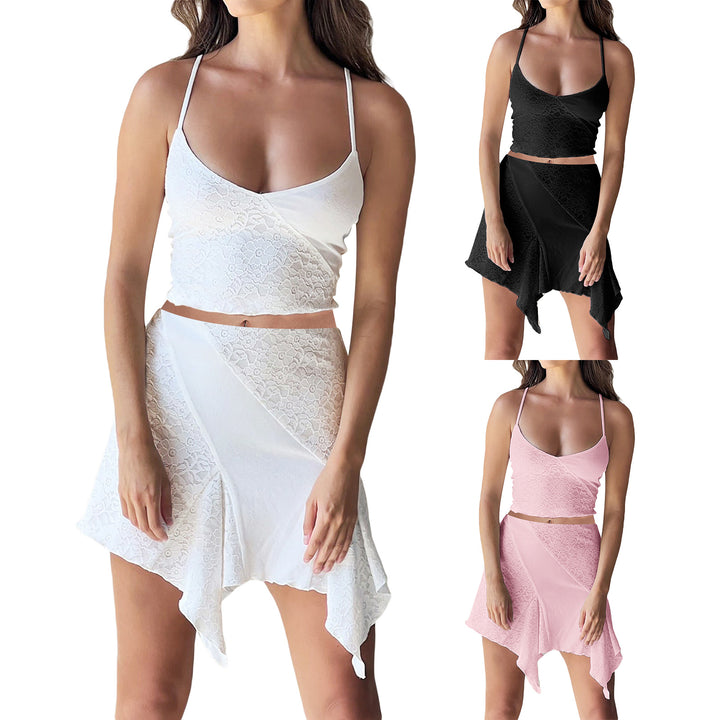 Dame crop-top og legesyg nederdel med asymmetrisk kant Skovae
