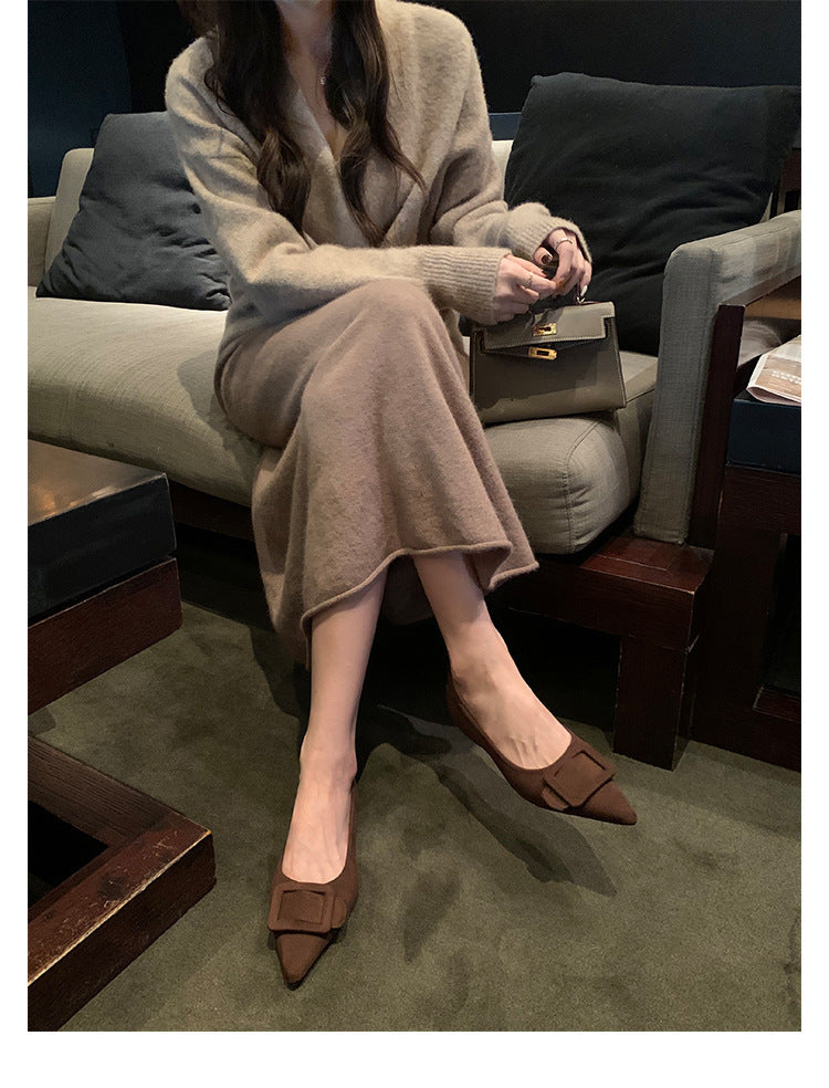 Dame Elegant Spids Tå Ballerina Flats med Sløjfedetalje Stilla