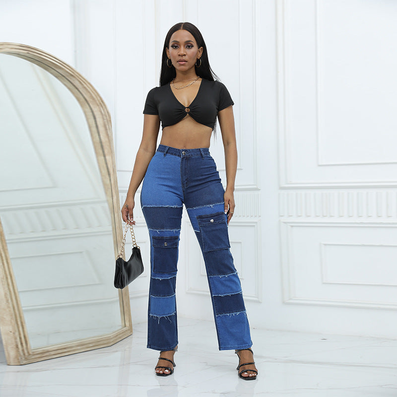 Dame Cargo-jeans i moderne patch-design med praktiske lommer Stilla