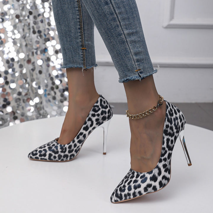 Dame Stiletthæle med elegant leopardmønster og blank hæl Stilla