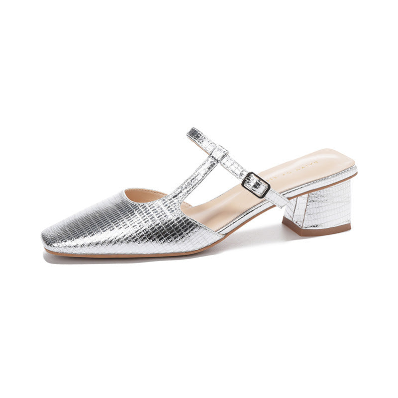 Dame Elegant Spids-Tå Slingback-Hæle med Chunky Lav Blokhæl Stilla