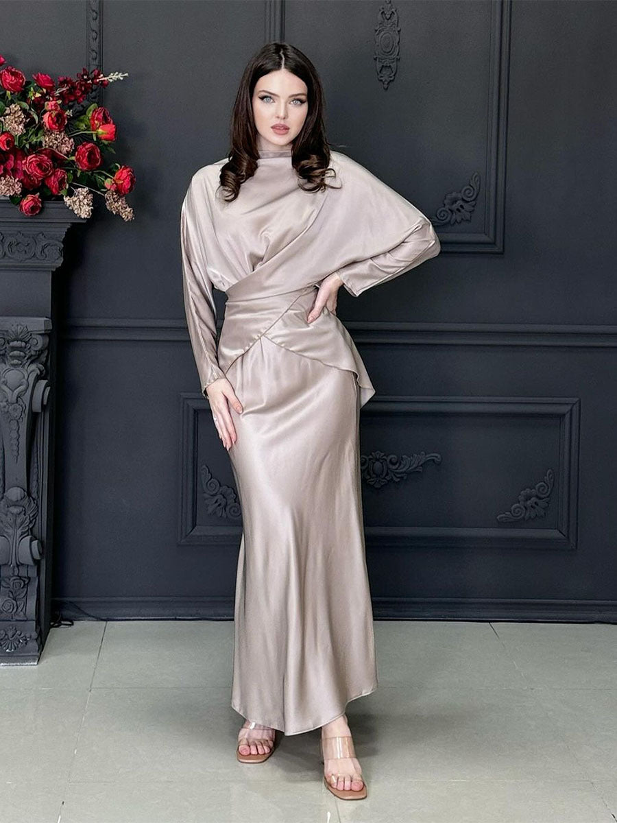 Elegant satin indpakning maxi kjole til damer Stilla