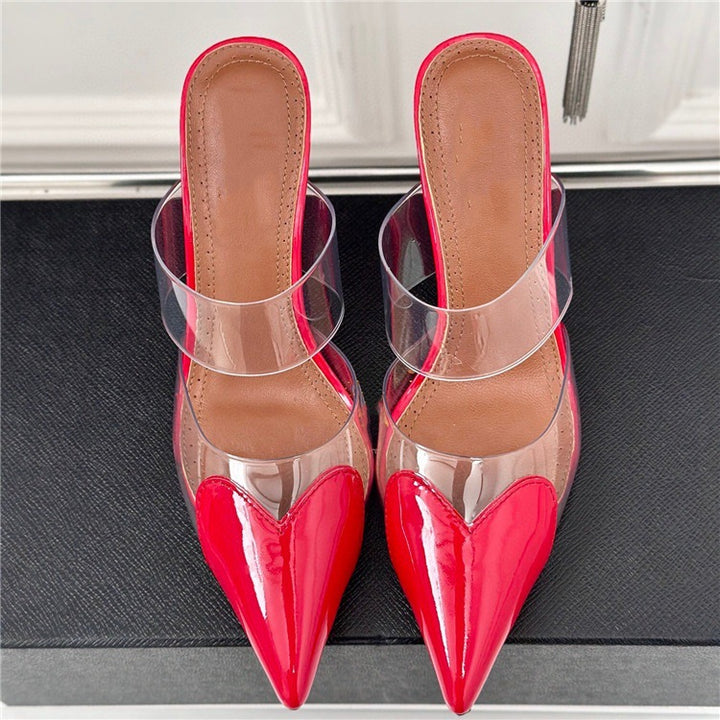 Femme Spids-tå Hjerte-formet Slingback Hæle Stilla
