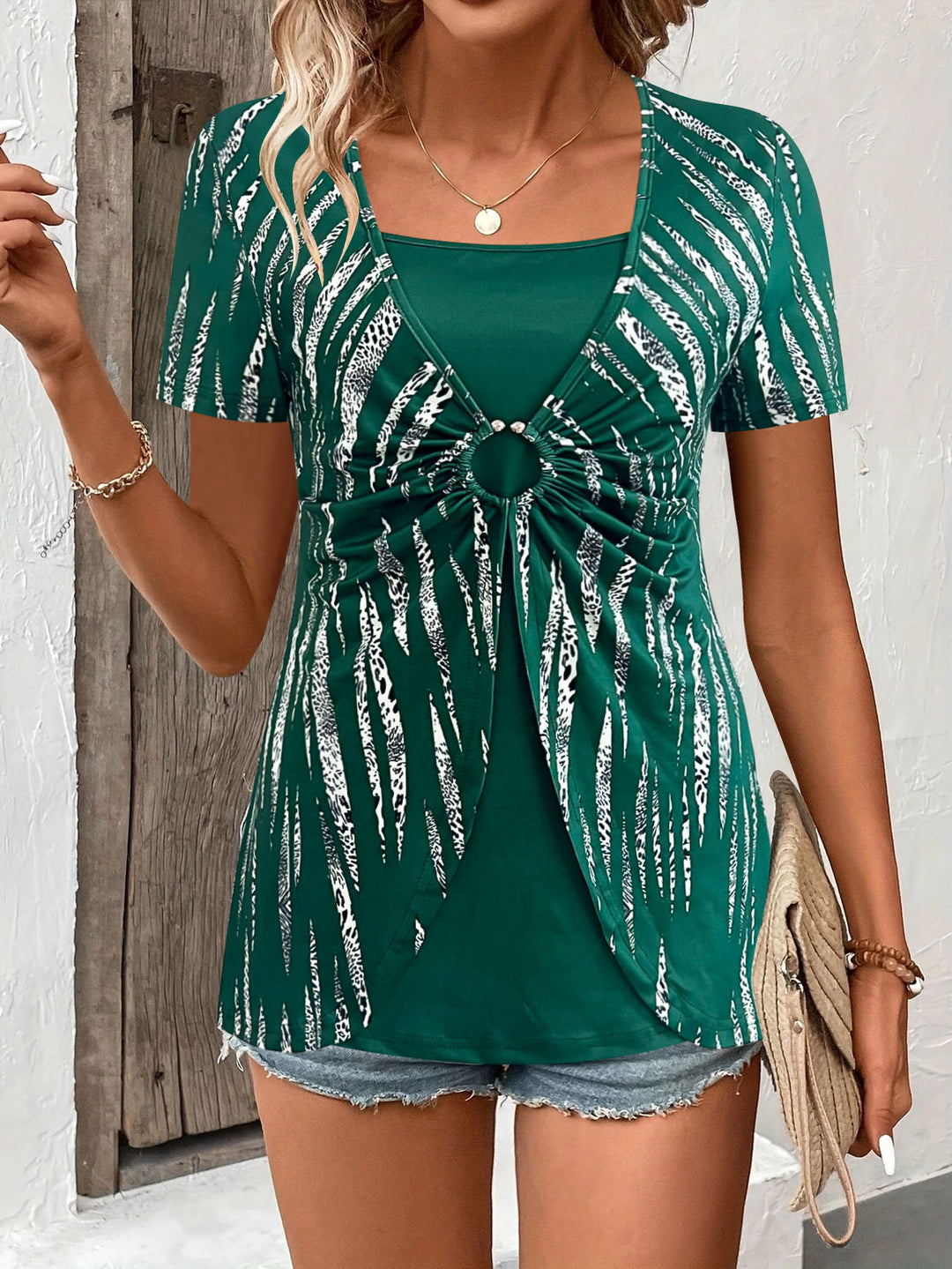 Dame Mode Twist-Front Tunika Top Stilla