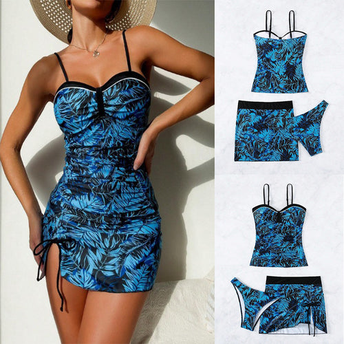 Dame Tankini-sæt med floralt design og elegant rynkning Stilla