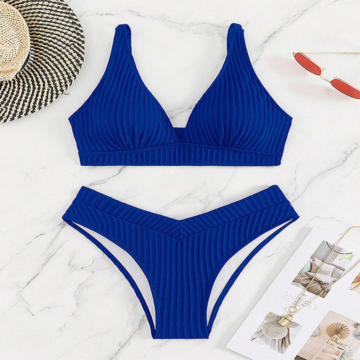 Dame bikinisæt med høj talje og raffineret ribdesign Skovae